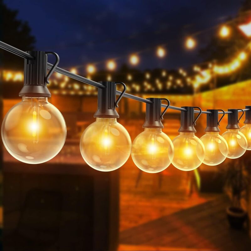 Lichterkette für draußen, 30 m LED-Lichterkette mit 50 + 2 bruchsicheren Glühbirnen, IP44 wasserdichte LED-Lichterkette für Terrasse, Garten,