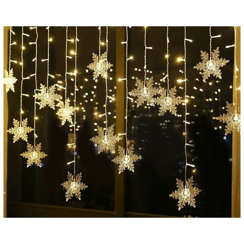Lichterkette, Vorhanglichterkette, 4 m, 96 LEDs, Schneeflocken-Weihnachtsbeleuchtung, 8 Beleuchtungsmodi, Fensterdekoration, Weihnachten, Hochzeit,