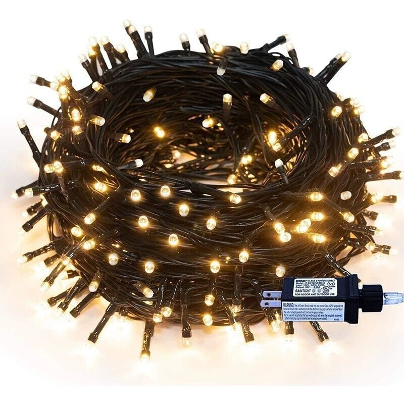 Lichterkette Weihnachtsbaum - 10M 100 led Warmweiß Lichterkette Außen Strom mit Timer Speicherfunktion, Grünes Kabel, Wasserdicht 8 Modi