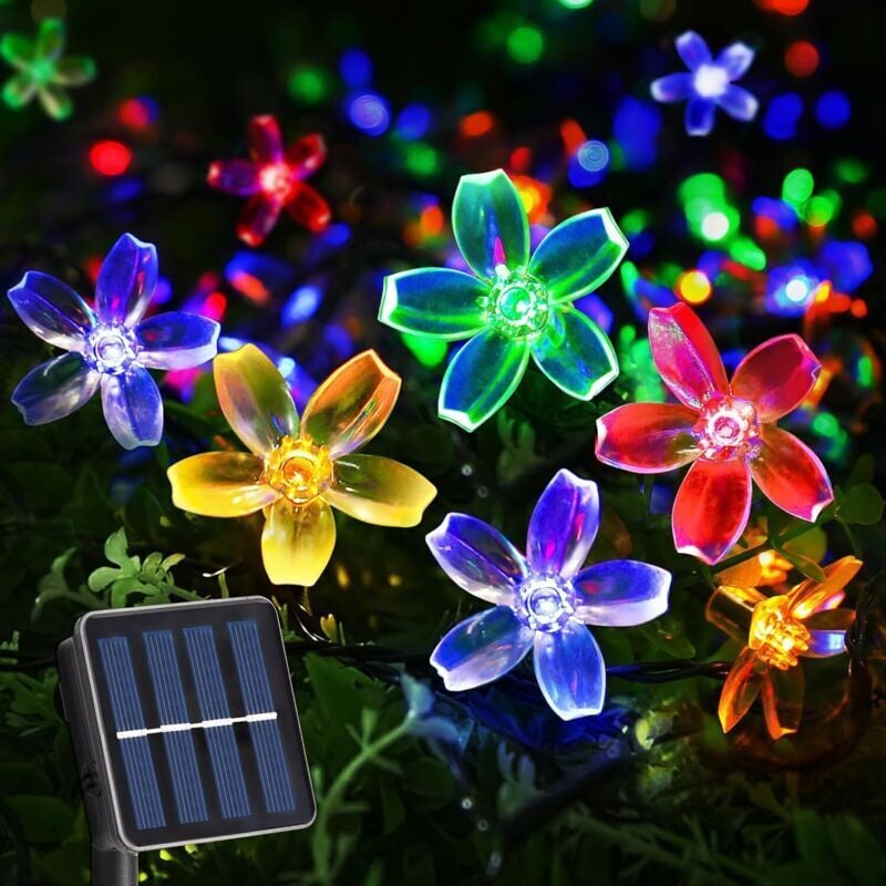 Lichterketten für den Außenbereich, 12 m, 100 LEDs, 8 Modi, Solar-Kirschblüten-Lichterketten für Hochzeiten im Freien, Garten, Terrasse, Hof,