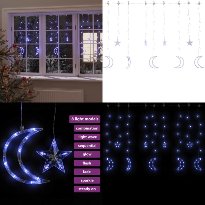 Lichterketten Stern und Mond Fernbedienung 138 led Blau - Weihnachtsdeko - Lichterkette - Sternmotiv - Mondmotiv - Outdoor Beleuchtung - Home & Living