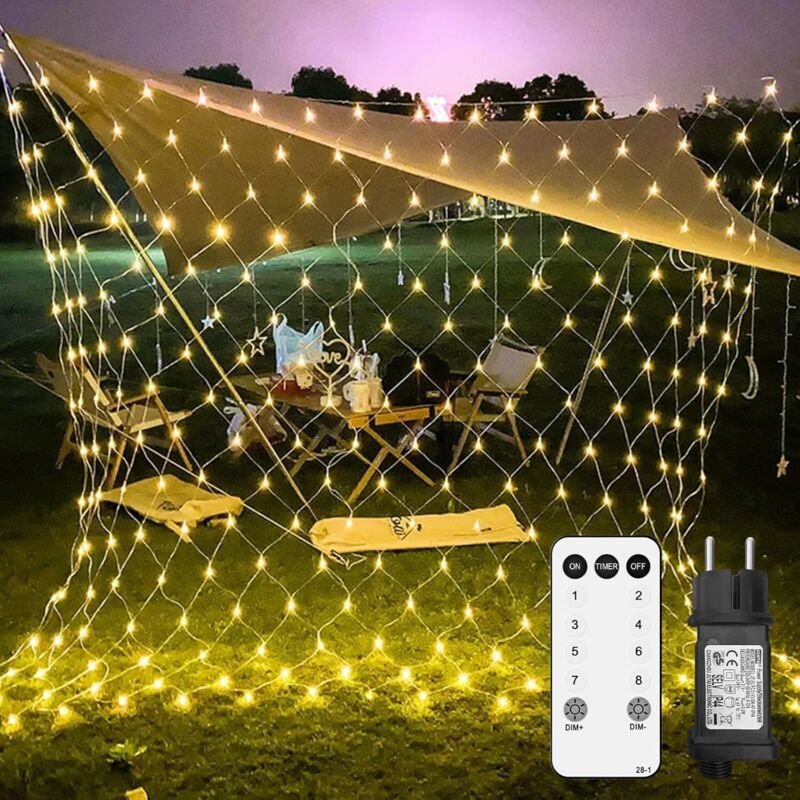 Lichternetz Außen 2x2m 144 LED Lichterkette Außen Netz mit Stecker IP44 Wasserdicht 8 Modi Timer für Weihnachtsbeleuchtung Innen Büsche Garten Zimmer
