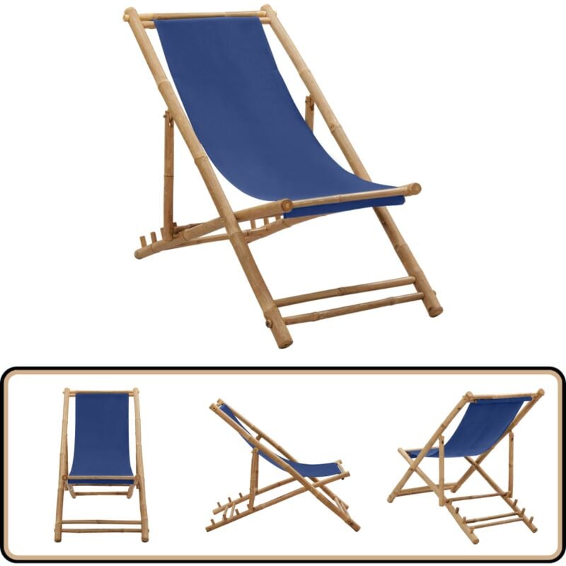 Vidaxl - Liegestuhl Bambus und Canvas Marineblau - Liegestuhl - Gartenstuhl - Strandstuhl - Bambus Möbel - Outdoor Möbel