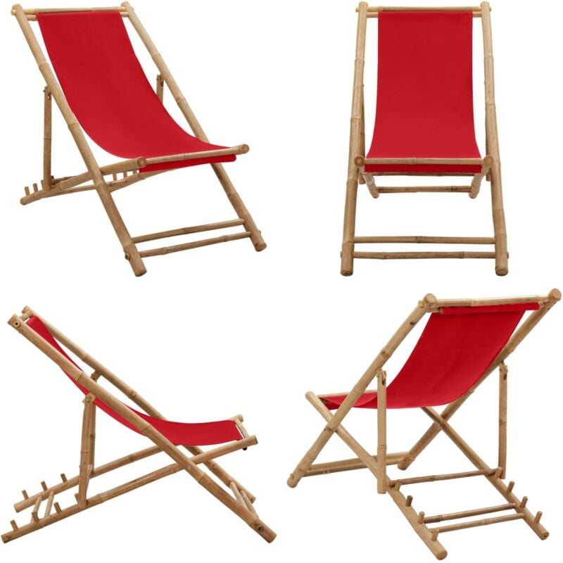 Vidaxl - Liegestuhl Bambus und Canvas Rot - Liegestuhl - Gartenstuhl - Strandstuhl - Bambus Möbel - Outdoor Möbel - Home & Living