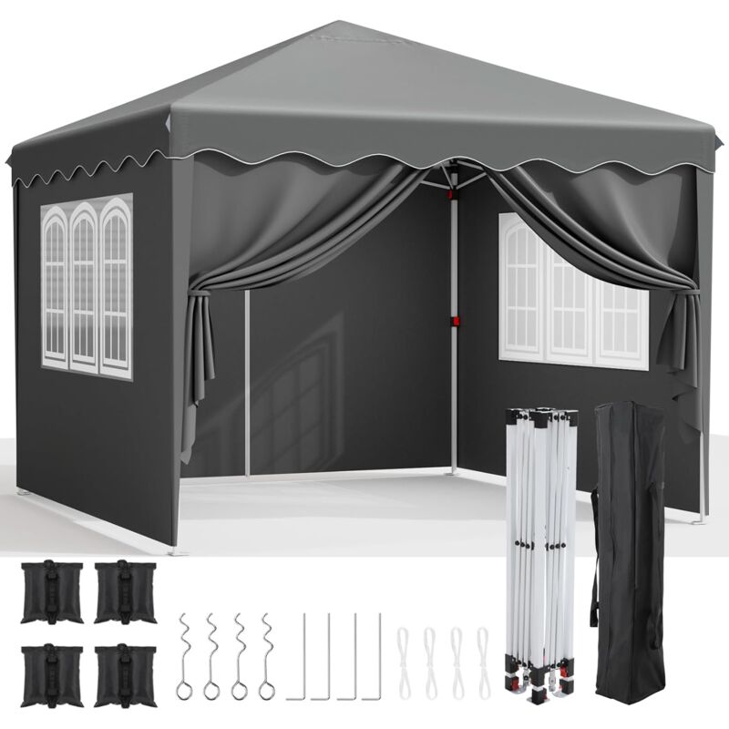 Liferun - Pavillon 3x3m, Faltpavillon mit 420D Oxford,Wasserdicht Partyzelt mit 4 Seitenteilen und 4 Sandsack,Höhenverstellbar Gartenpavillon,UV