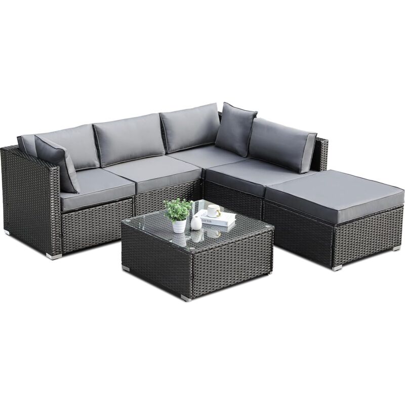 Polyrattan Gartenmöbel Set 6-teilig, Wetterfest Balkonmöbel Set bis 6 Personen, Außen Terrassenmöbel inkl. Rattansessel Couchtisch, Lounge Set