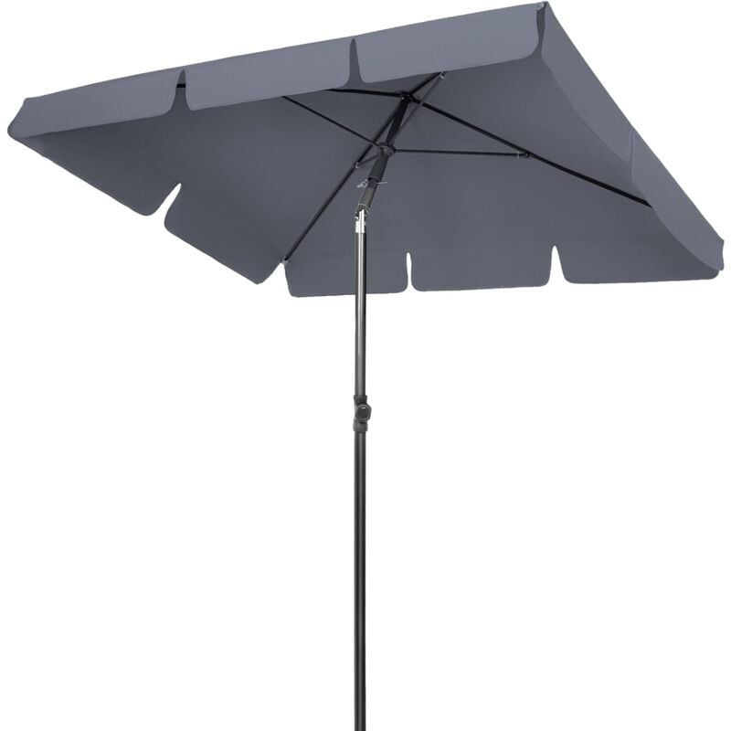 Sonnenschirm mit Metall-Mast 125 x 200cm W/Kurbel & Druckknopf Neigung faltbare Balkon -Sonnenschirm, Wasserschutzpolyester 180 g/m² (uv 50+), Grau