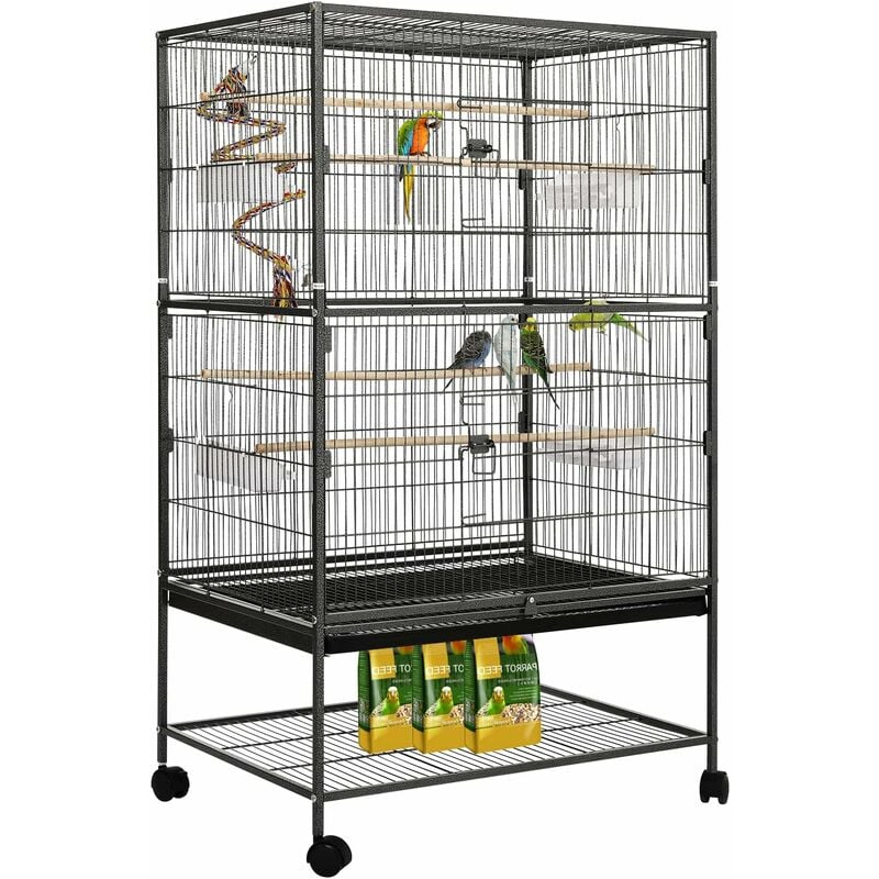 Vogelvoliere Große NagerKäfig Vogelkäfig mit 4 Rollen Vogelbauer für Wellensittiche Kanarien und Papageien, 52 x 79 x 131cm - Liferun