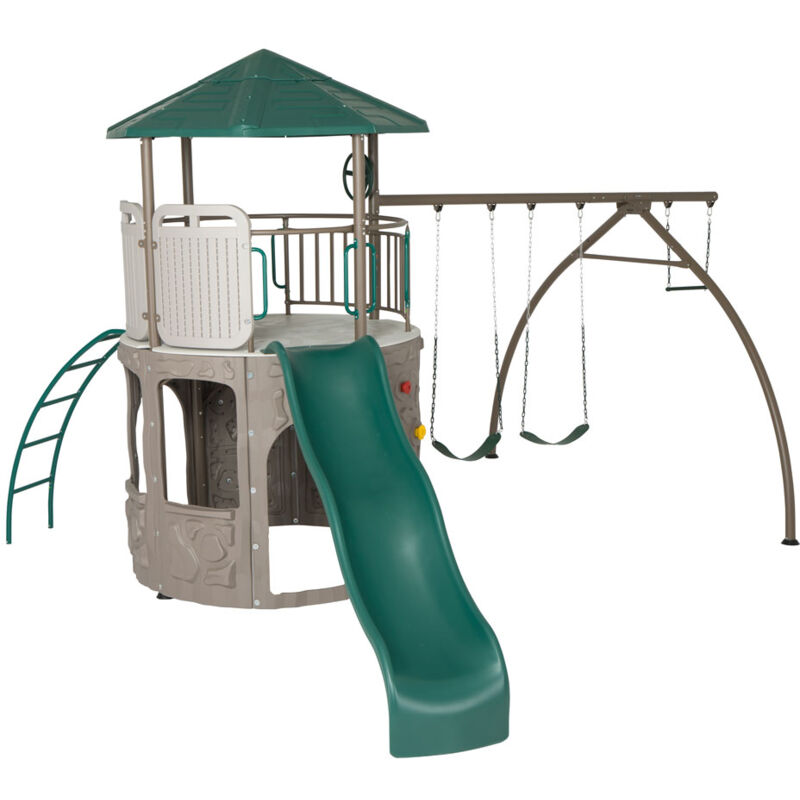 Lifetime Kunststoff Kinder Spielturm inkl. Schaukel und Rutsche Braun, Grün 590x490x331 cm