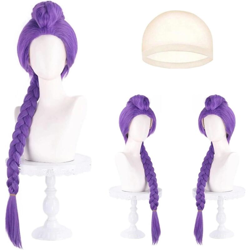 Lila geflochtene Perücke für Cosplay, Jägerinnen-Kostümperücke für Damen, K-Pop-Cosplay-Perücke für Halloween, Karneval, Cosplay-Partys, süßes