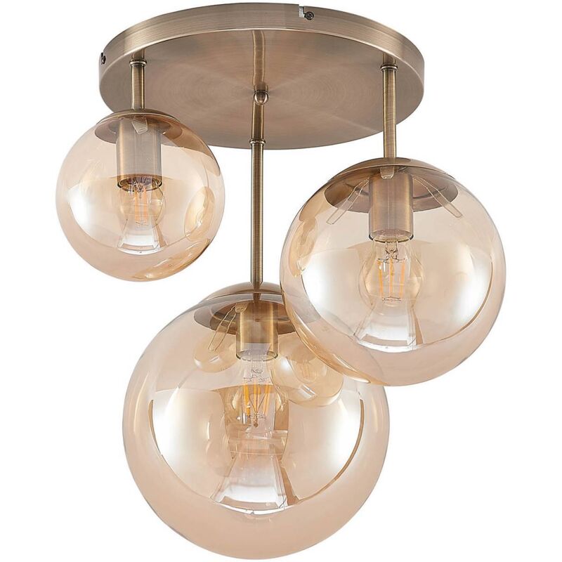 [NEUWERTIG] B-Ware Lindby Teeja Deckenlampe 3 Glaskugeln Messing Deckenlampe Glaslampe Lampe Glas