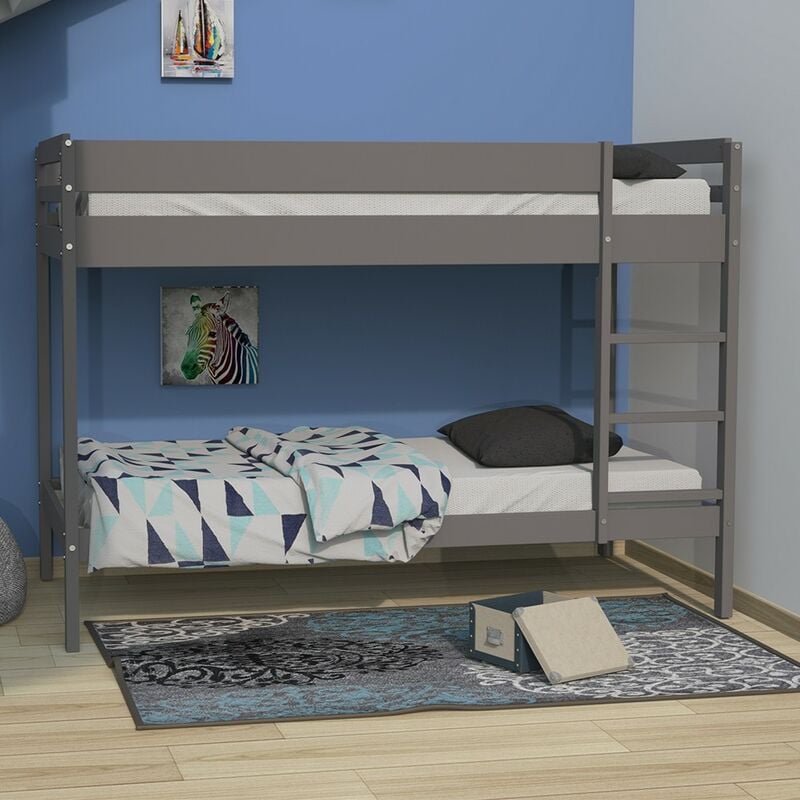 Le Quai Des Affaires - Etagenbett brice 90x190 + 2 Lattenroste / Grau/ 196x100x141 cm