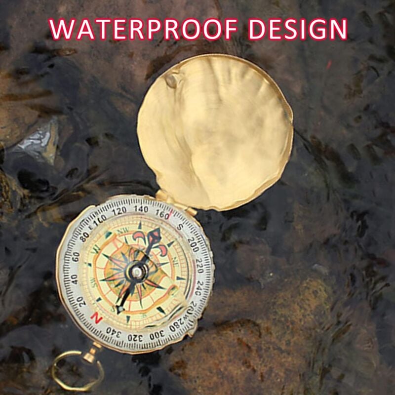 1 Goldene Kompass-Taschenuhr mit Richtungskompass aus reinem Kupfer für den Außenbereich, leuchtende Taschenuhr, für Bergsteigen und andere