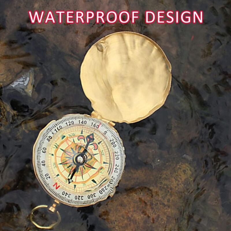 1 Goldene Kompass-Taschenuhr mit Richtungskompass aus reinem Kupfer für den Außenbereich, leuchtende Taschenuhr, für Bergsteigen und andere