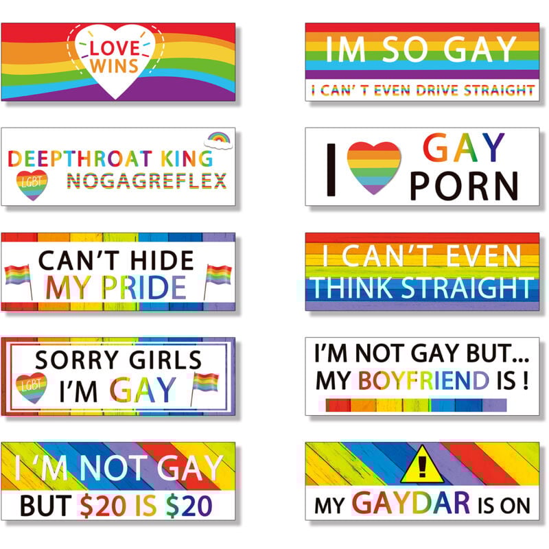10 Stück lustige Autoaufkleber mit Aufschrift 'Gay lgbt Prank', Regenbogen-Autoaufkleber, magnetische Stoßstangenaufkleber, bunte Autoaufkleber für