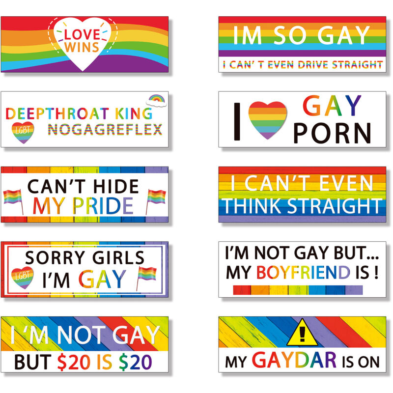 10 Stück lustige Autoaufkleber mit Aufschrift 'Gay lgbt Prank', Regenbogen-Autoaufkleber, magnetische Stoßstangenaufkleber, bunte Autoaufkleber für