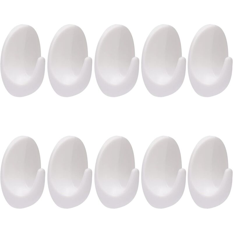 Lntyq - 10er-Pack weiße, selbstklebende Wandhaken, kein Bohren, weiße Kunststoff-Wandhaken, wiederverwendbare Wandhaken zum Aufkleben, abnehmbare