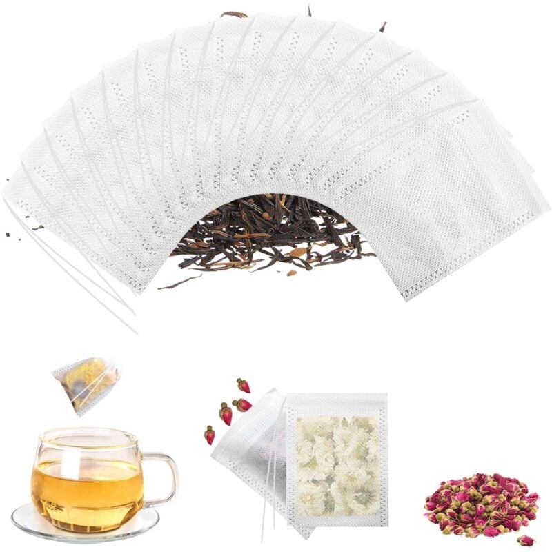 Lntyq - 200 Stück Teefilter, Teebeutel 7 x 9 cm mit Kordelzug, weiße Einweg-Teebeutel, leere Teefilter zum Befüllen für losen Tee, Kaffee, Gewürze,