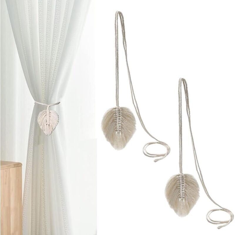 2er-Set Vorhang-Raffhalter mit Makramee-Blättern, Boho-Baumwollvorhänge, dekoratives Zubehör, geflochtene Vorhang-Raffhalter, für Fenster zu Hause,