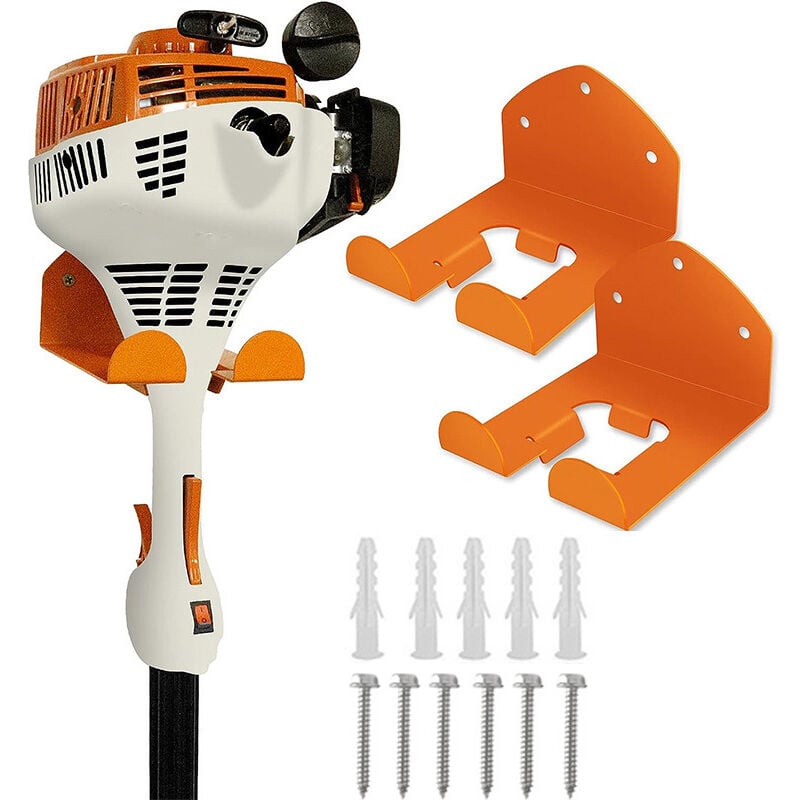Lntyq - 2er Set Wandhalterungen für Freischneider, Wandhalterung für Freischneider, Elektrowerkzeuge, Kettensägen, Leitern, Rasenmäher Orange