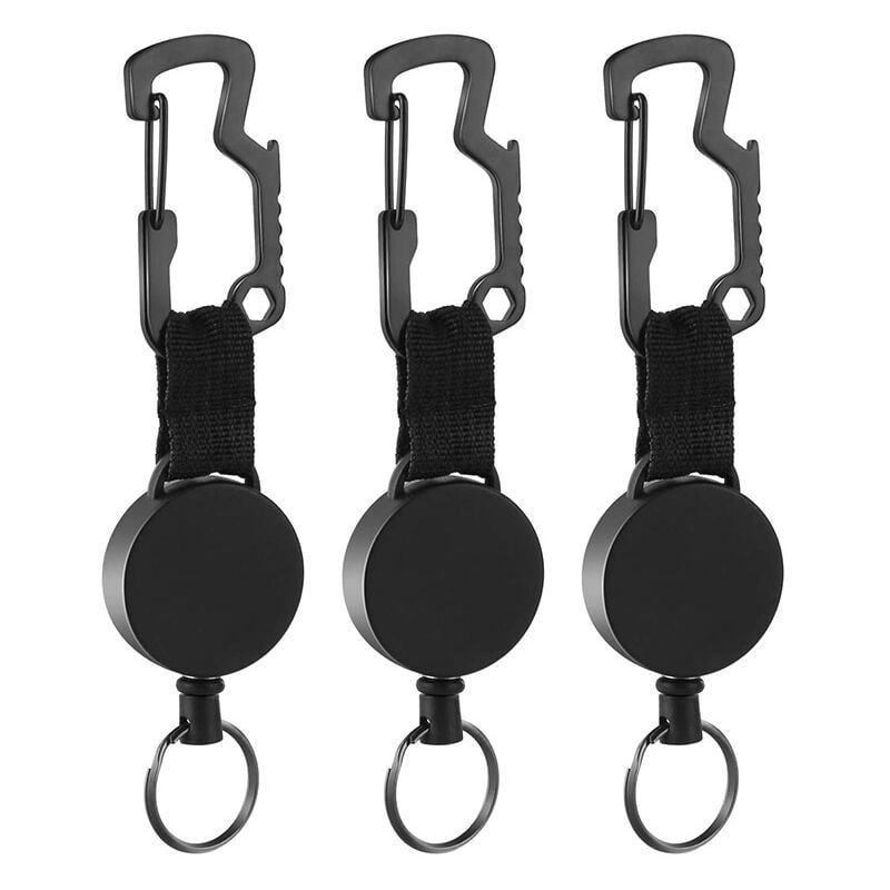 3 Stück einziehbarer Schlüsselanhänger aus Stahldraht, Ausweisrolle, Schlüsselanhänger-Rolle, erweiterbarer Schlüsselanhänger,