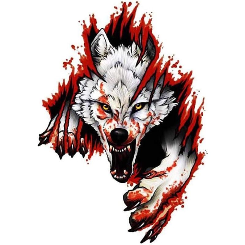 Lntyq 3D-Wolfskopf, personalisierter Autoaufkleber, 3D-Autoaufkleber, wütender Wolf, lustiges Motorradzubehör, PVC, 18 x 25 cm