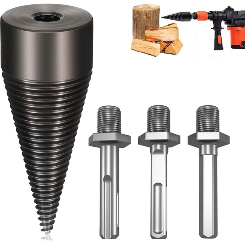 50 mm Schraubkegel für Holzspalter, Bohrkegel-Holzspalter mit 3 Bohrgriffen, elektrischer Holzspalter, manueller Holzspalter - Lntyq