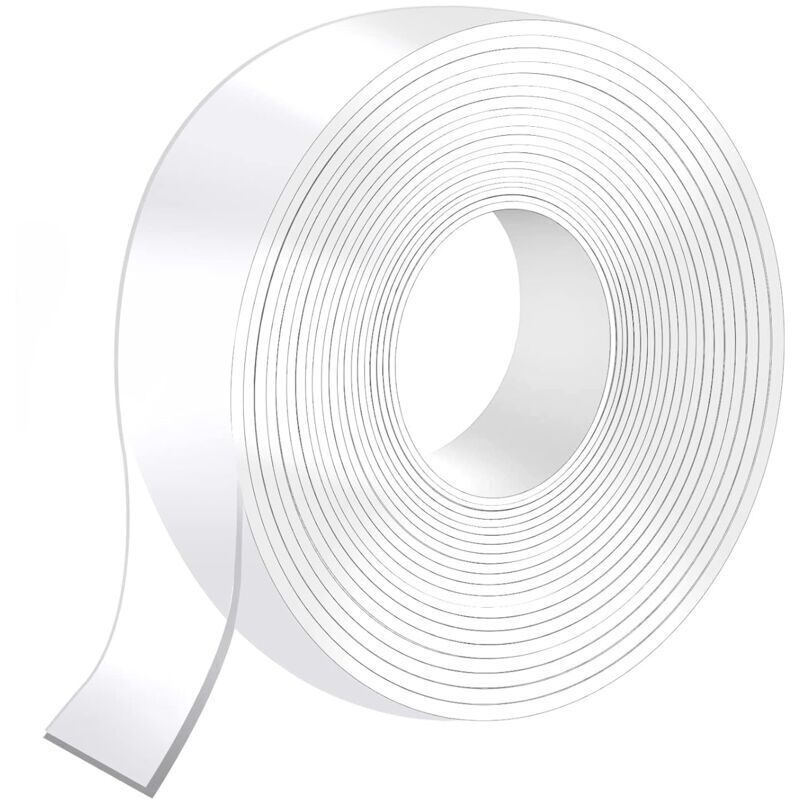 5M Scotch Double Face Extra Fort, 5M x 3CM x 2MM Scotch Transparent Double Face Lavable, Réutilisable Ruban Adhésif Double Face Accroche Tableau Sans