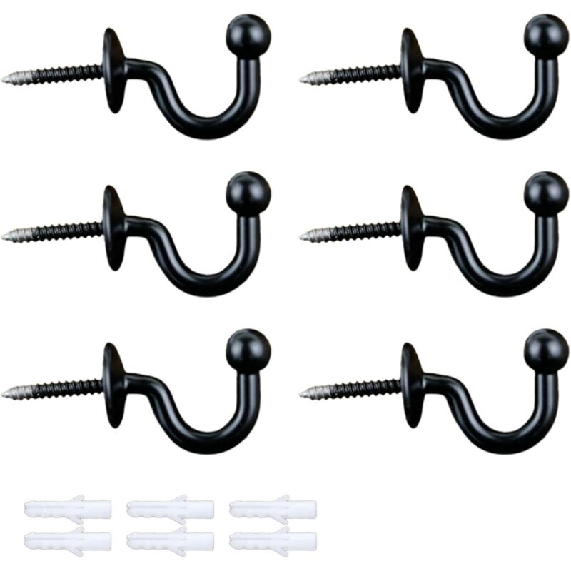 6er-Pack Vorhang-Raffhalterhaken mit 6 Verlängerungsschrauben, Vorhang-Raffhalter, elegante U-förmige Vorhanghalter, Wandhaken, Aufhängehaken