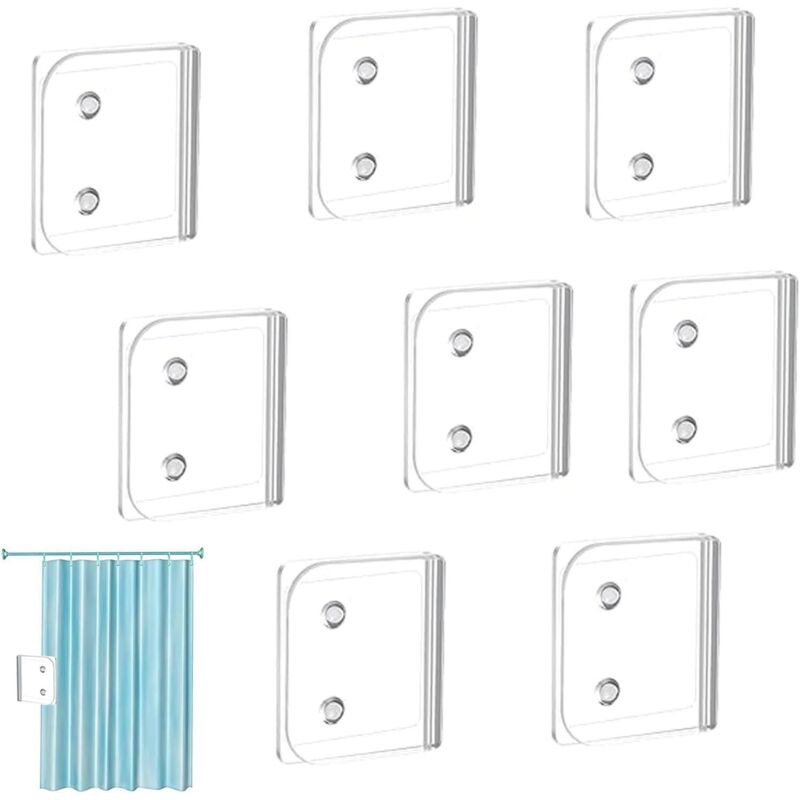 8-teiliges Duschvorhang-Wand-Clip, selbstklebende Duschvorhang-Stopper-Clips für Badezimmer, Wasserleckage, Duschvorhang - Lntyq