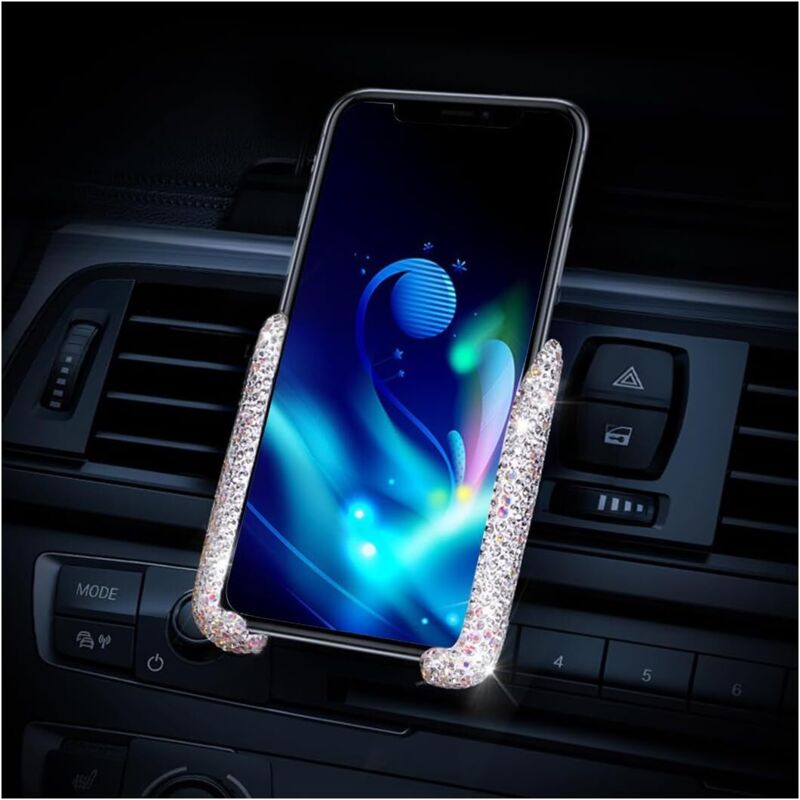Auto-Telefonhalter, 360 ° Universal-Auto-Telefonhalter aus Kristall, Bling-Telefonhalter-Autozubehör für die meisten Telefone (weiß) - Lntyq