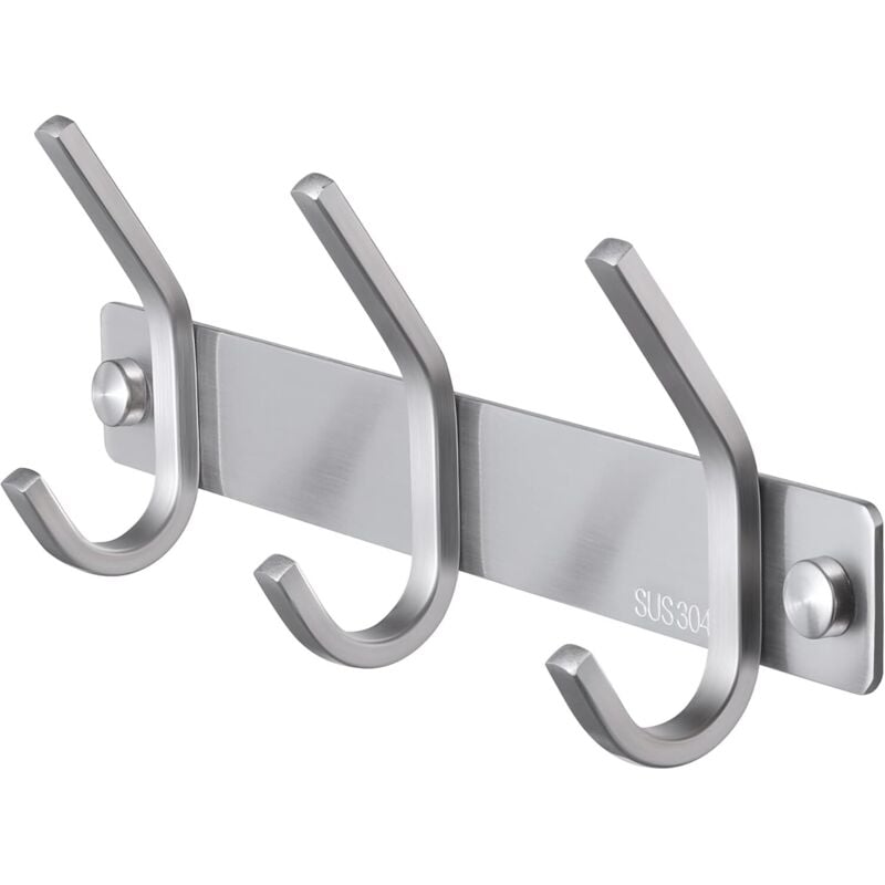 Badezimmer-Garderobe, wandmontierte Badezimmer-Garderobe mit 3 Haken, gebürsteter Edelstahl sus 304 - Lntyq