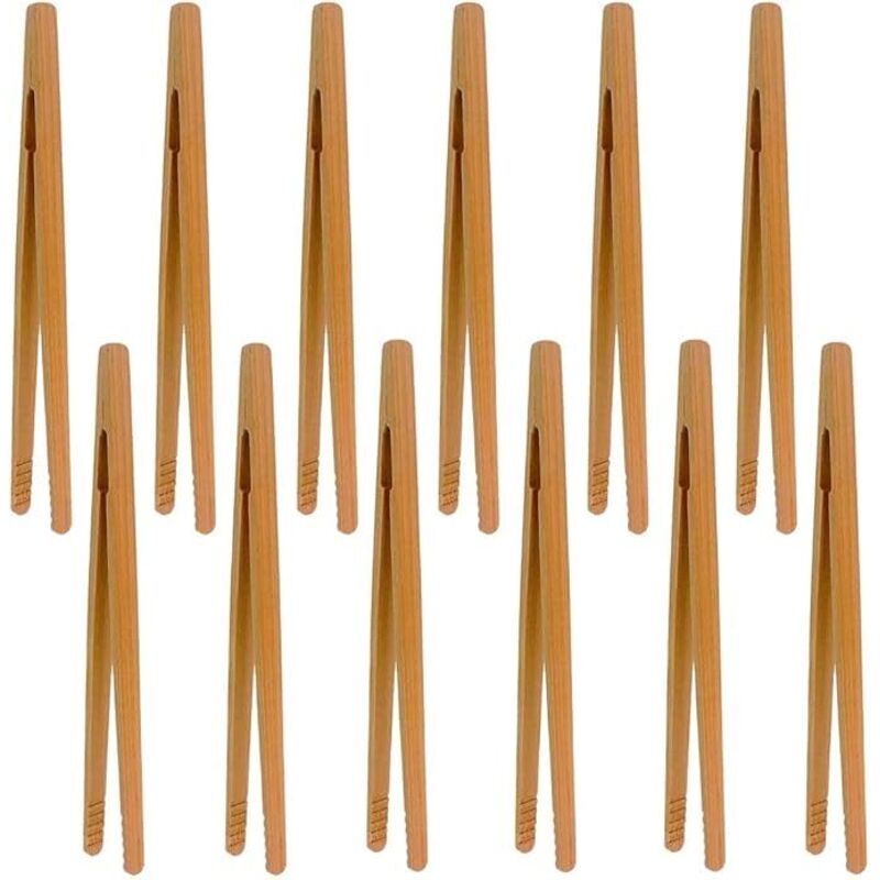 Lntyq Bambuszangen, 12 Stück Bambus Küchenzangen Toasterzange Toastzange Holz Brotzange, Für Grillen, Buffet, Brot, Steak