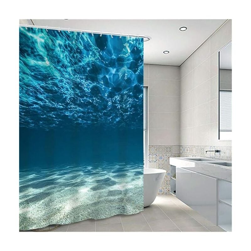 Blauer schimmelresistenter Duschvorhang, Stoff-Duschvorhang mit Haken, Badezimmer-Duschvorhang - Lntyq