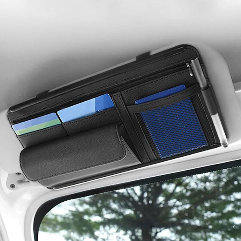 Brillenhalter fürs Auto, Organizer für Sonnenblenden im Auto, Auto-Organizer, Brillenhalter im Auto, Aufbewahrungstasche aus Leder für Karten,