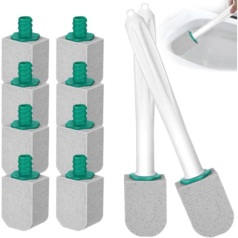Brosse Toilette Pierre Ponce, 10 Pièces Pumice Stone avec 2 Poignées, Interchangeable Pierre Ponce Toilette Nettoyage, Brosse de Nettoyage Pierre