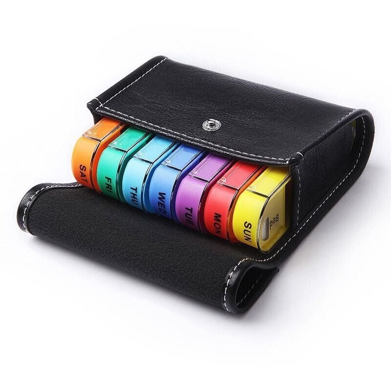 Days Pillendose mit 28 Fächern, wöchentlicher Pillen-Organizer, mehrfarbig mit PU-Tasche, für Vitamine, Fischöle, Medikamente - Lntyq