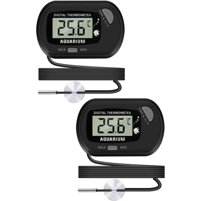 Digitales LCD-Aquarienthermometer mit Saugnäpfen und wasserdichter Sonde für Aquarien, Vivarium, Reptilien-Terrarium (2 Stück) - Lntyq