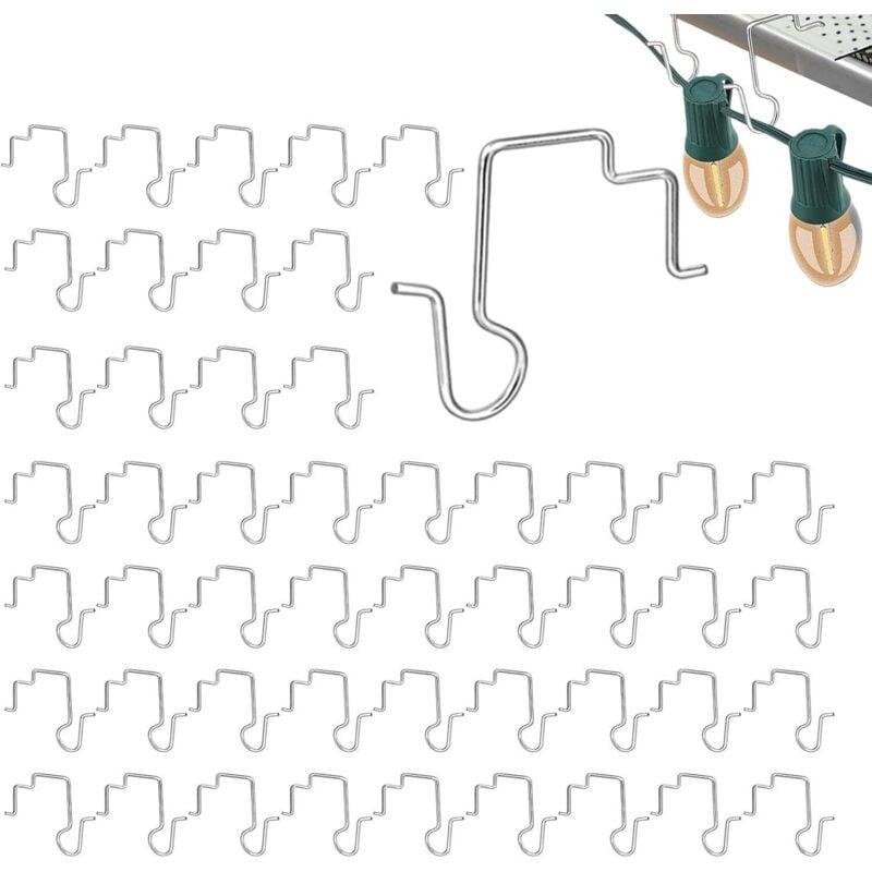 Haken für Lichterketten im Freien, Haken für Weihnachtslichter, 50 Aufhängehaken aus Edelstahl, Lichterkettenclip für Dachrinnen - Lntyq