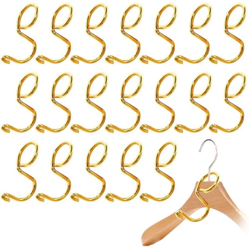 Lntyq Kleiderbügel-Verbindungshaken – 20 platzsparende, goldfarbene Kleiderbügel-Verbindungshaken aus Edelstahl, Haken für Kleiderschränke