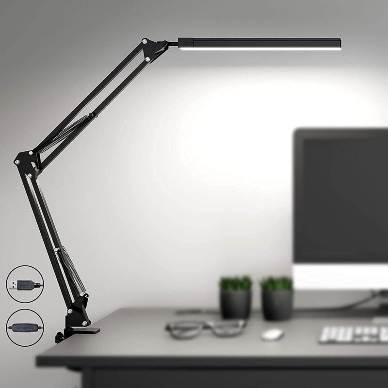 Lntyq - Lampe de Bureau led Puissante avec clip - Protection des yeux Lampe led - 3 modes d'éclairage x 10 niveaux de luminosité - Noir