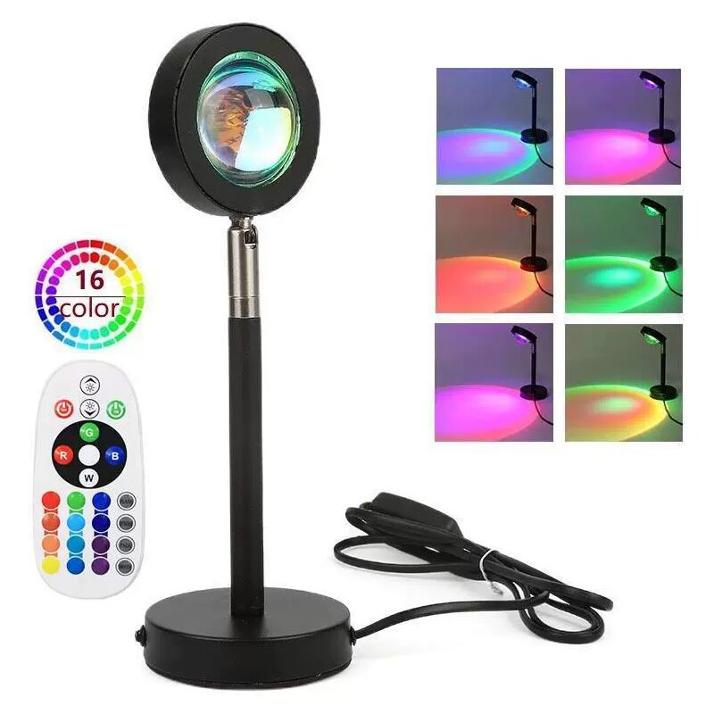 Lampe Projecteur Coucher de Soleil, 5W 16 Couleurs et Décoloration RVb Lampe Projecteur Coucher de Soleil avec Télécommande, Lampe Solaire, Vision
