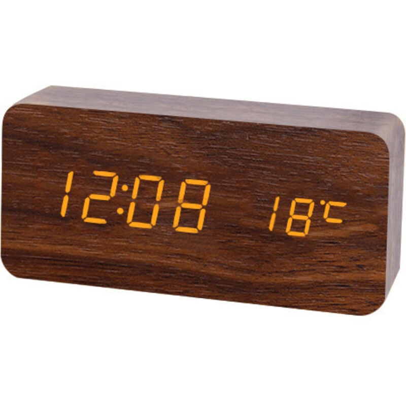 LED-Wecker aus Holz, digitaler Schreibtischwecker – moderner Wecker aus Holz, Datums-, Temperatur- und Feuchtigkeitsanzeige, 12/24 Stunden – für