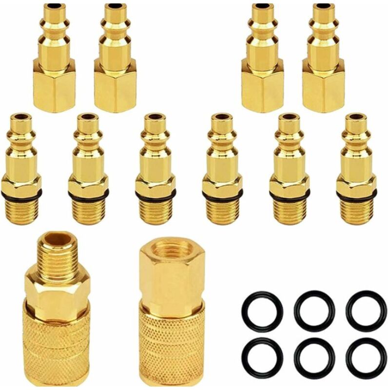Lot de 12 raccords d'air et de bouchons d'air npt 1/4 npt, ensemble de connexion rapide industriel de type d, coupleur d'air et kit d'air, raccords