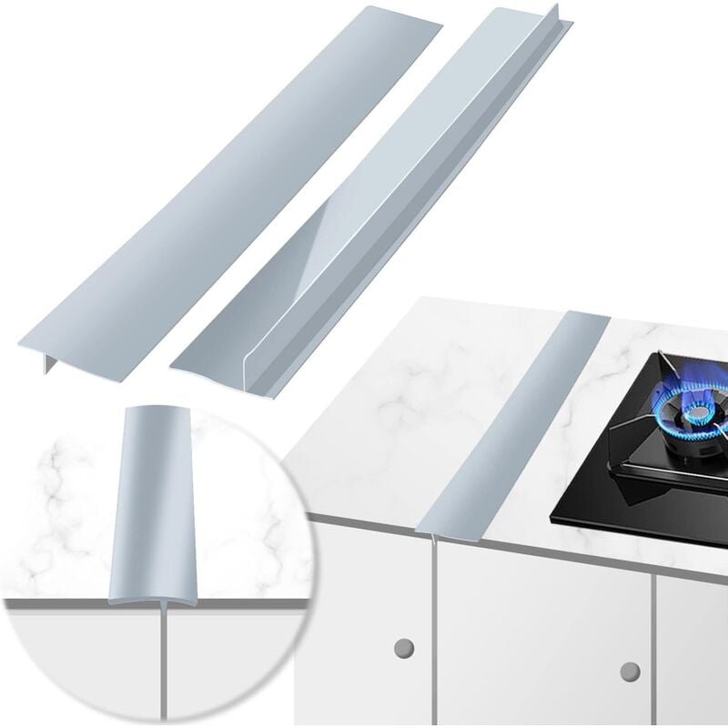 Lückenabdeckung aus Silikon für Küchenherde, 2 Fugenabdeckungen aus Silikon, Lückenfüller für Küche, Herd, Arbeitsplatte und Waschtrockner (grau,