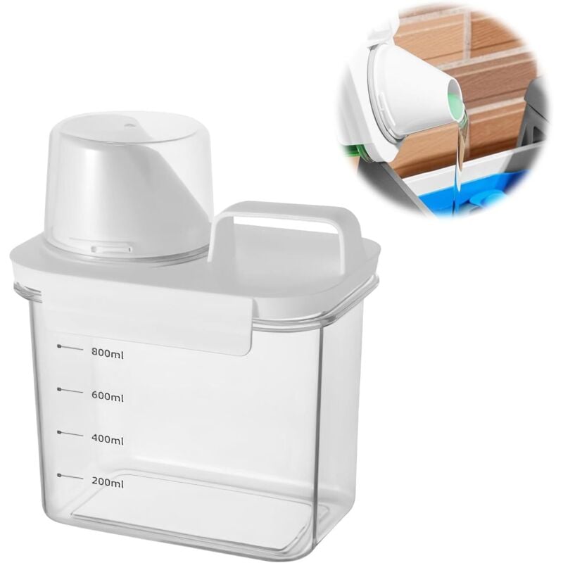 Luftdichter Waschmittelspender mit Messbecher, Waschpulver-Aufbewahrungsbox, Flüssigwaschmittelspender, Müslispender (1100 ml) - Lntyq