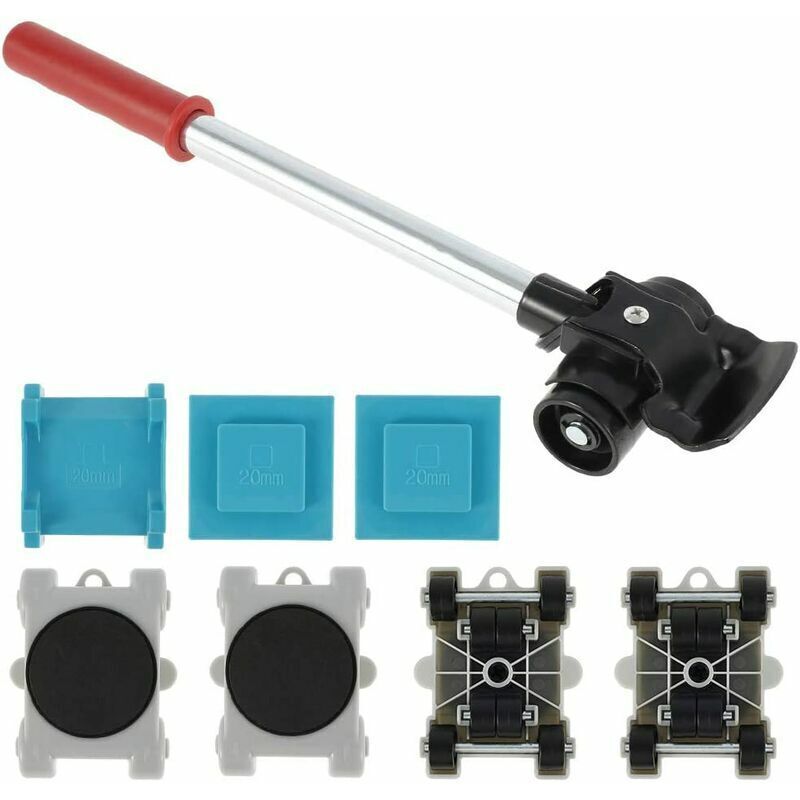 Möbeltransportset für schwere Möbel, 8-teiliges Möbelrollenset mit 1 Hubstange und 4 beweglichen Rollen, Möbeltransportrolle für Möbel bis zu 200 kg