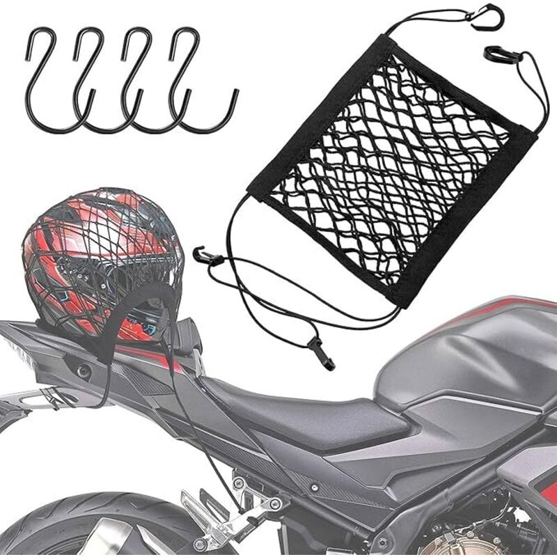 Motorradhelmnetz, Motorradnetz mit 4 Haken, Motorrad-Spinnennetz für Fahrrad, Motorrad, Fixiernetz für Motorradhelme usw. (schwarz) - Lntyq