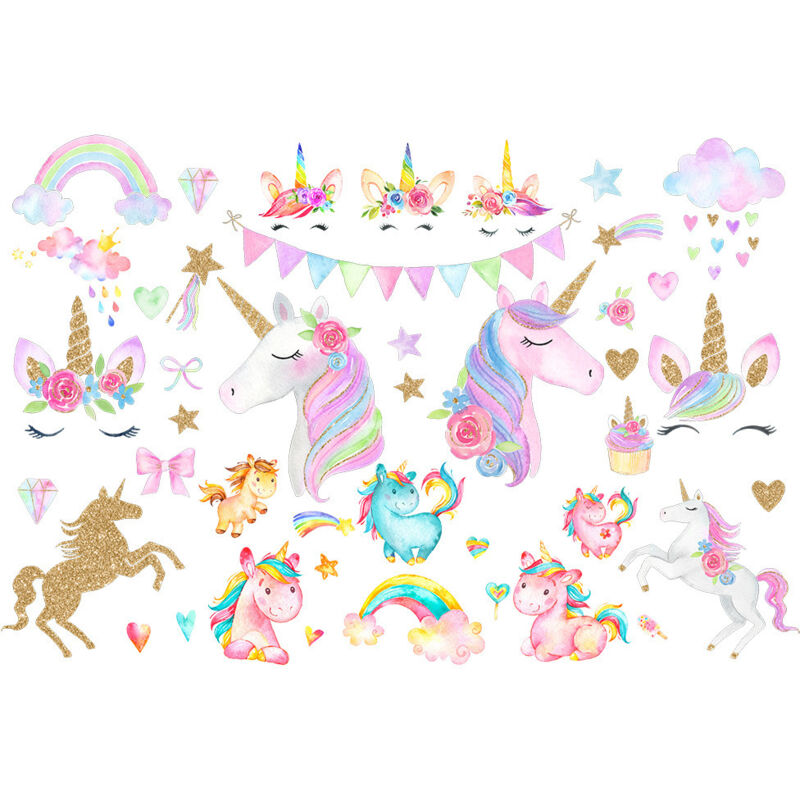 Lntyq - Regenbogen Einhorn Wandaufkleber Einhorn Mond Wolke Ballon Wandtattoos für Mädchenzimmer Kinder Baby Kinderzimmer