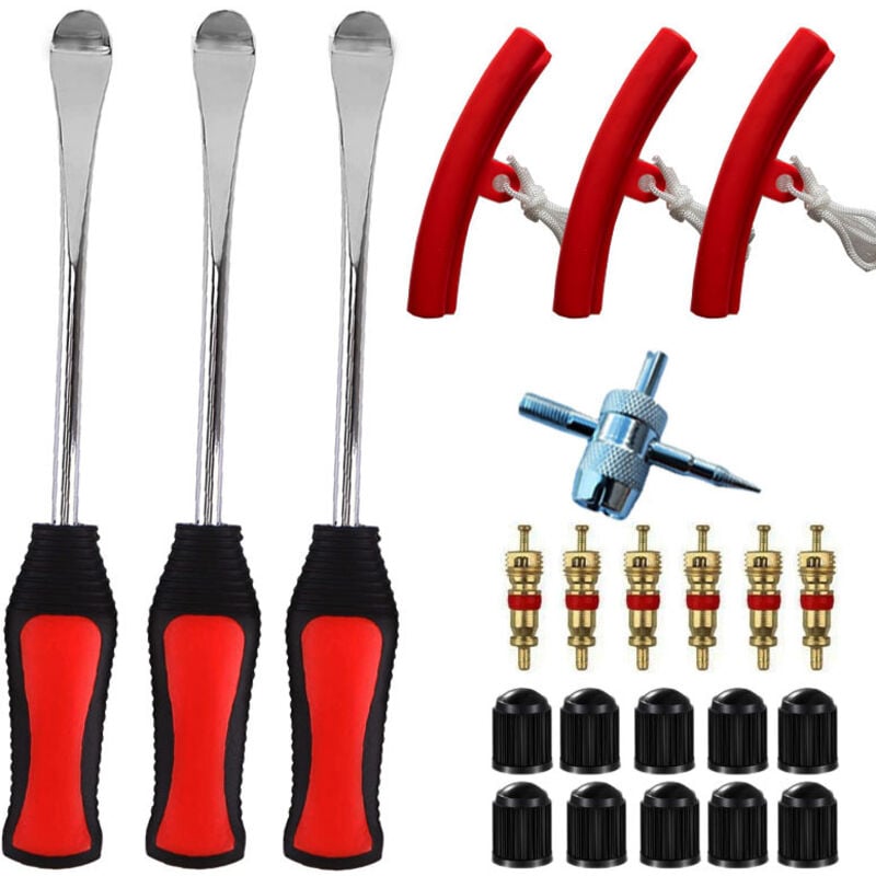 Reifenheber, 23 Anzüge, 3 Reifenheber, 3-teiliges Felgenschutz-Werkzeugset, 10 Reifenventilkappen und Kappen für Motorrad, Fahrrad - Lntyq